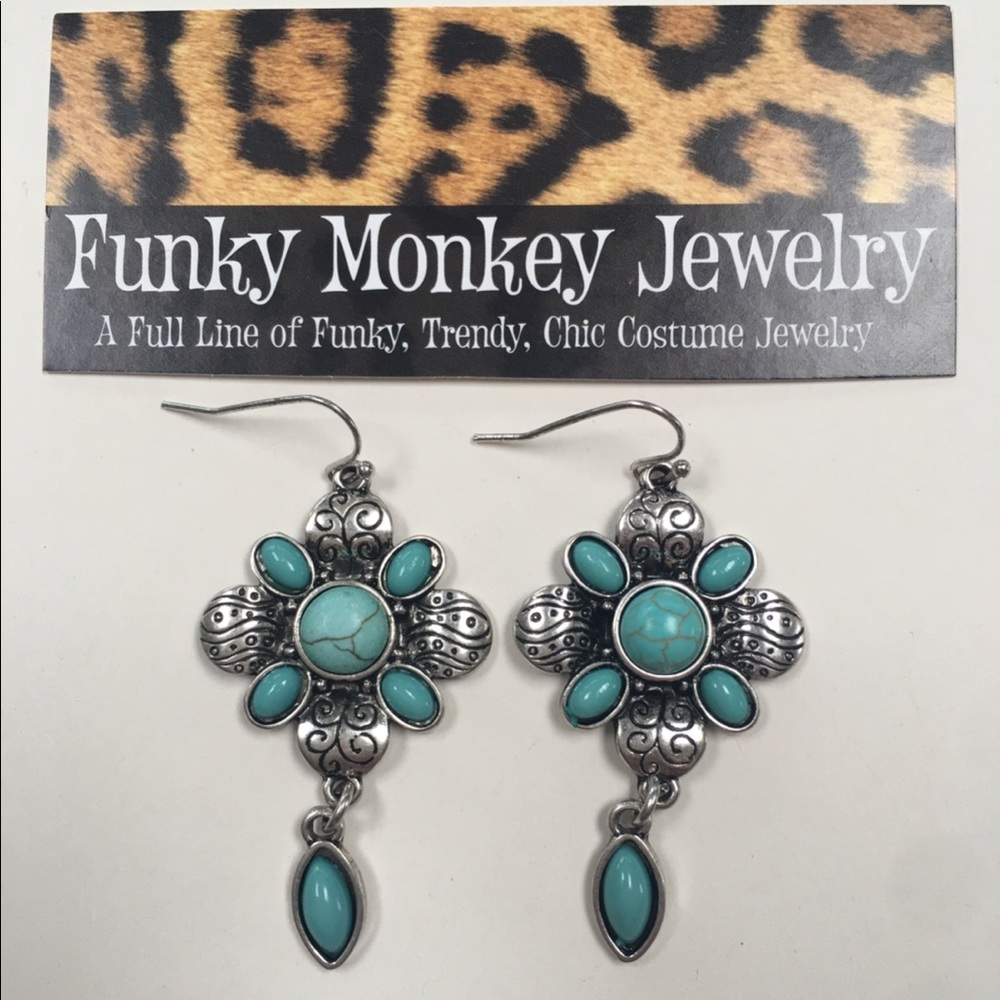 Funky Faux Turquoise Hanging Earrings